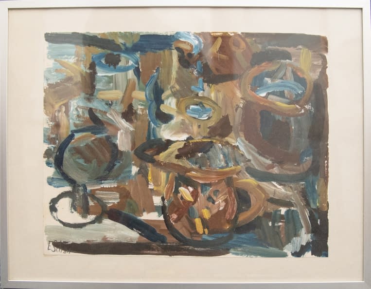Foto 1 des Kunstwerks "Stillleben in grau, blau und braun" von Ernst Schurtenberger (ESCH) auf art24