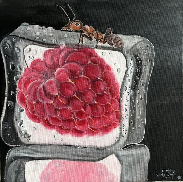 Foto 1 des Kunstwerks "Raspberry in an ice cube and an ant" von Kristina Spakowskaja auf art24