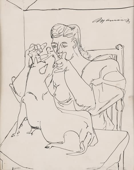 Image 1 of the artwork "Weiblicher Halbakt mit Hund" by José Mariano Manuel Rodríguez Álvarez on art24