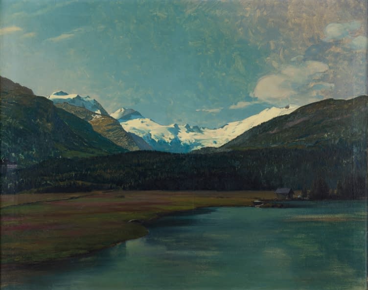 Image 1 of the artwork "Blick ins Fextal von Sils-Baseglia aus mit Silsersee" by Emil Schulze on art24