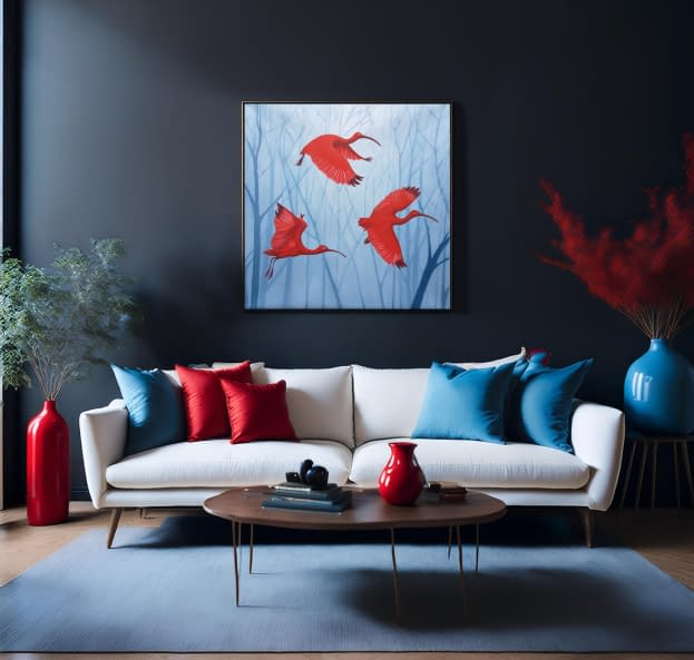 Foto 1 des Kunstwerks "Red Ibisses Flying" von Daria Startseva auf art24