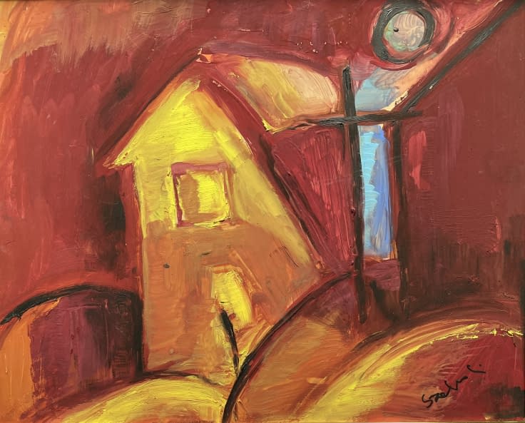 Image 1 of the artwork "Piros ház holdfényben/ Rotes Haus im Mondlicht" by Katalin Szabadi on art24