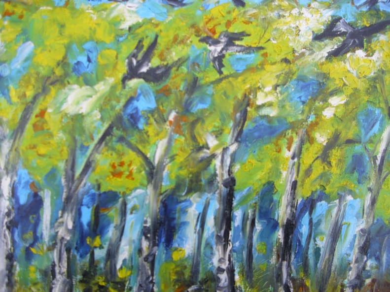 Image 1 of the artwork "Vögel mit Birken" by Ebba Sakel on art24