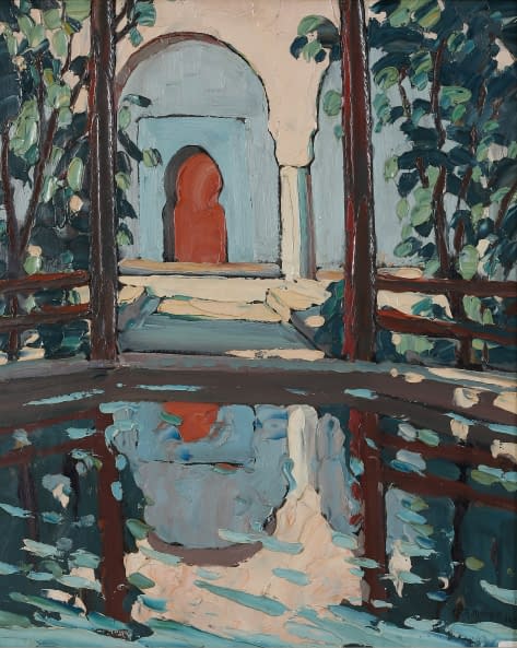 Image 1 of the artwork "Marrakech. Bassin au Dar Said  (dt.: Becken vom Dar Si Said Museum)" by Ch. A. Mangin on art24