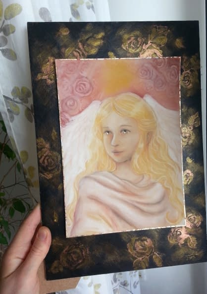 Image 1 of the artwork "Angel with roses pastel drawing" by Yasmin C. on art24