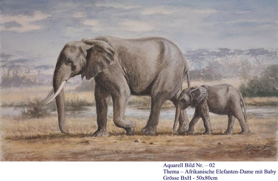 Image 1 of the artwork "02. Elefantendame mit Baby" by Hans Jakob on art24