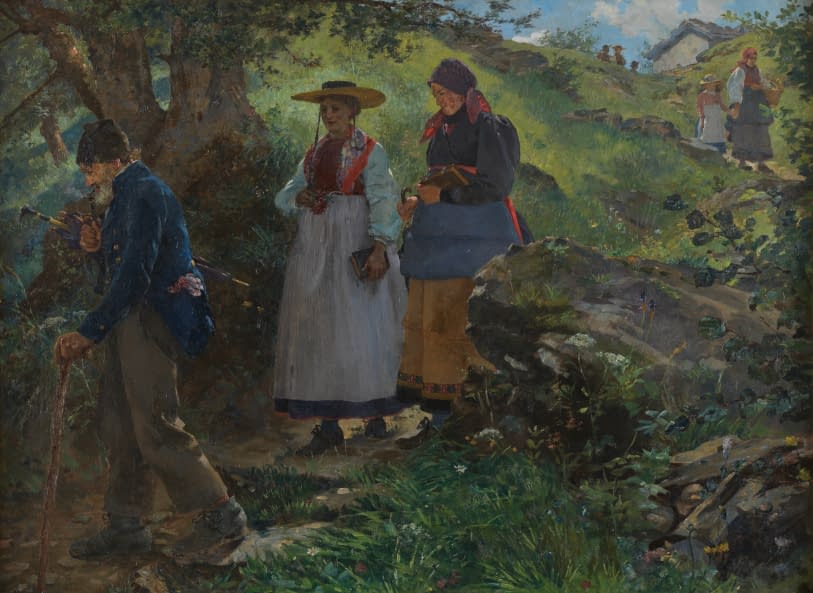 Foto 1 des Kunstwerks "Sommerlicher Kirchgang in den Bergen" von Ernst Breitenstein auf art24
