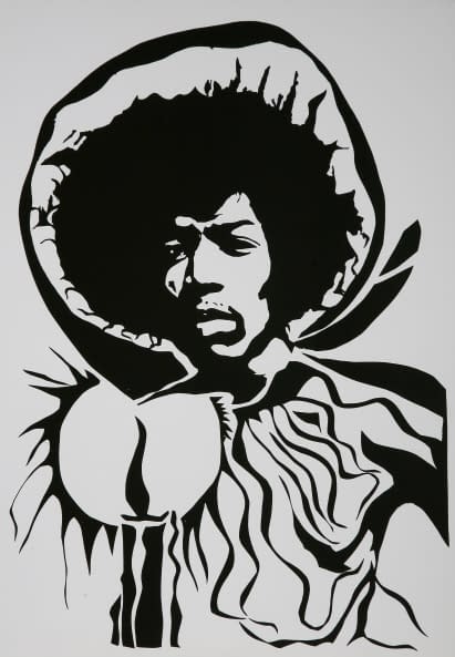 Image 1 of the artwork "Jimi Hendrix burning of the midnight lamp" by Hans Binz on art24