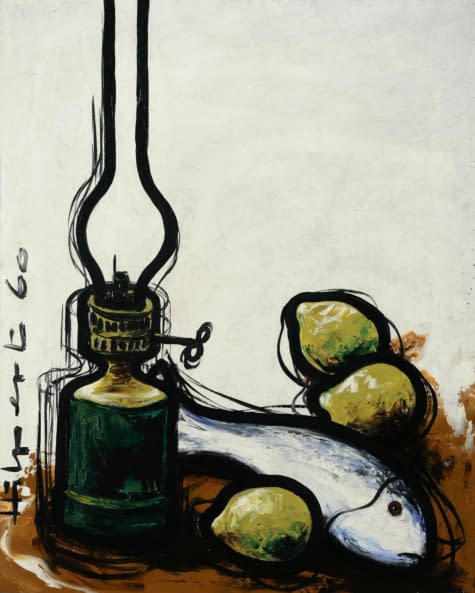 Image 1 of the artwork "Stillleben mit Fisch, Zitronen und Öllampe" by Maximilian Hilpert on art24