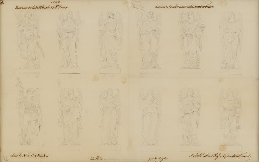 Image 1 of the artwork "Studie der Engel-Skulpturen der Kuppel der Isaakskathedrale" by Henri Louis Auguste Ricard de Montferrand on art24