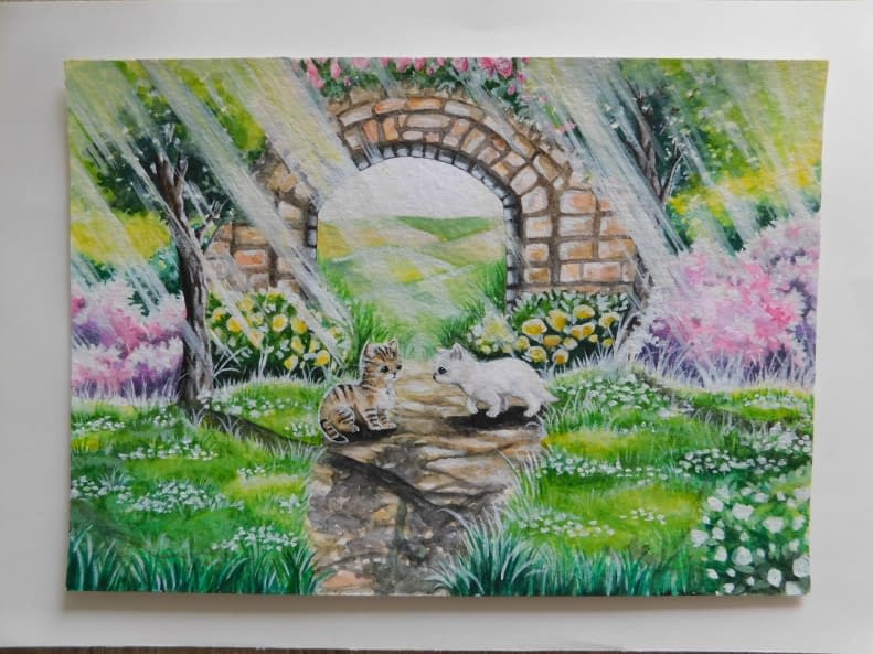 Image 1 of the artwork "Kittens in a garden" by Yasmin C. on art24