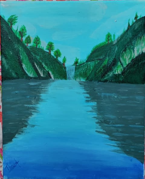Foto 1 des Kunstwerks "Nature with waterfalls_Acrylic paints" von Tarun Chavva auf art24