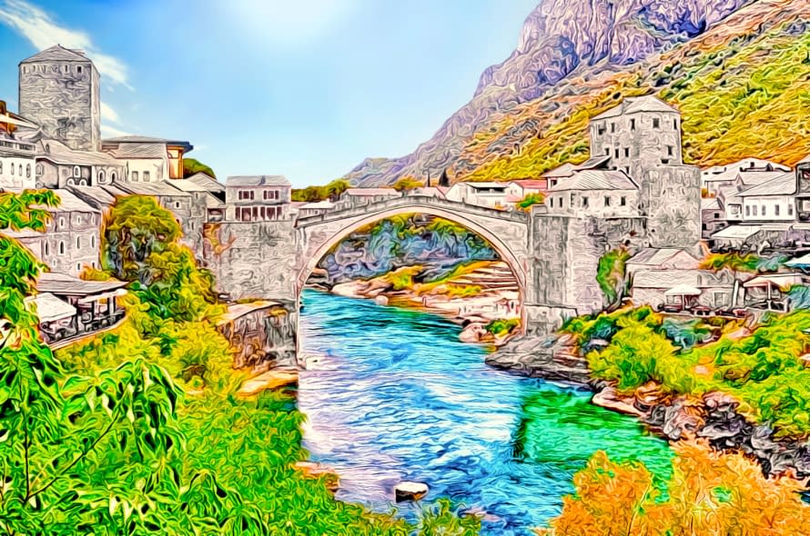 Foto 1 des Kunstwerks "Die alte Brücke von Mostar" von Joe Amberg auf art24