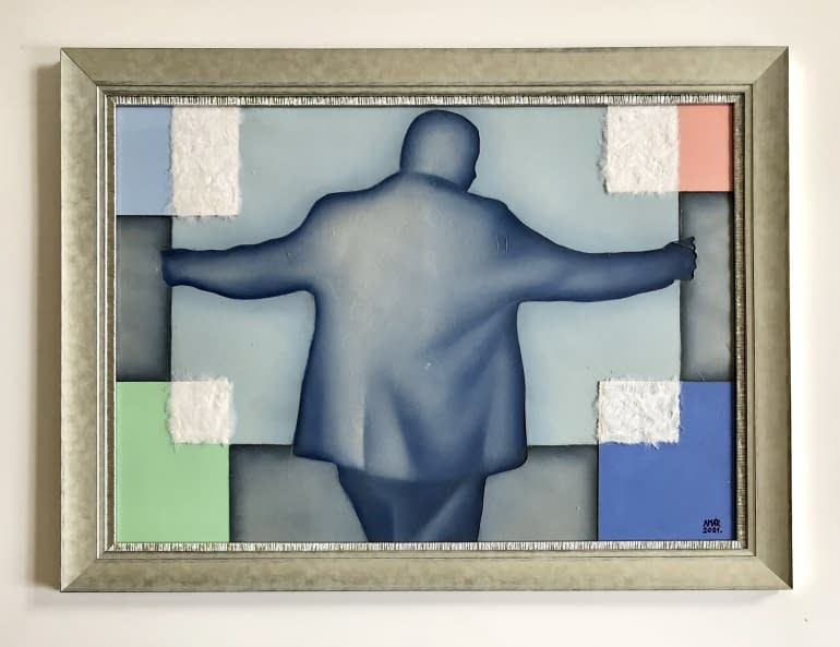 Foto 1 des Kunstwerks "Képet vivő figura/ Eine Figur, die ein Bild trägt" von László Varga-Amár auf art24