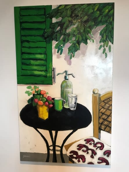 Foto 1 des Kunstwerks "Stillleben mit schwarzem Gartentisch" von Margot Ressel auf art24