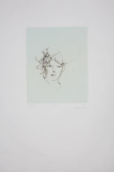 Image 1 of the artwork "Androgyner Kopf mit Blättern und Früchten 86/275" by Leonor Fini on art24