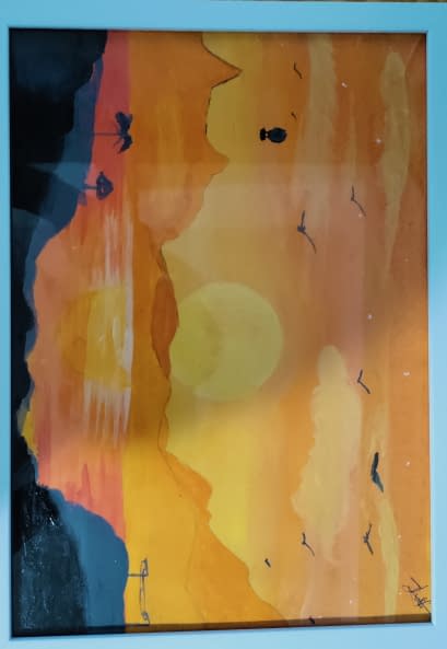 Foto 1 des Kunstwerks "Sunrise with blend of warm colours_Acrylic paints" von Tarun Chavva auf art24