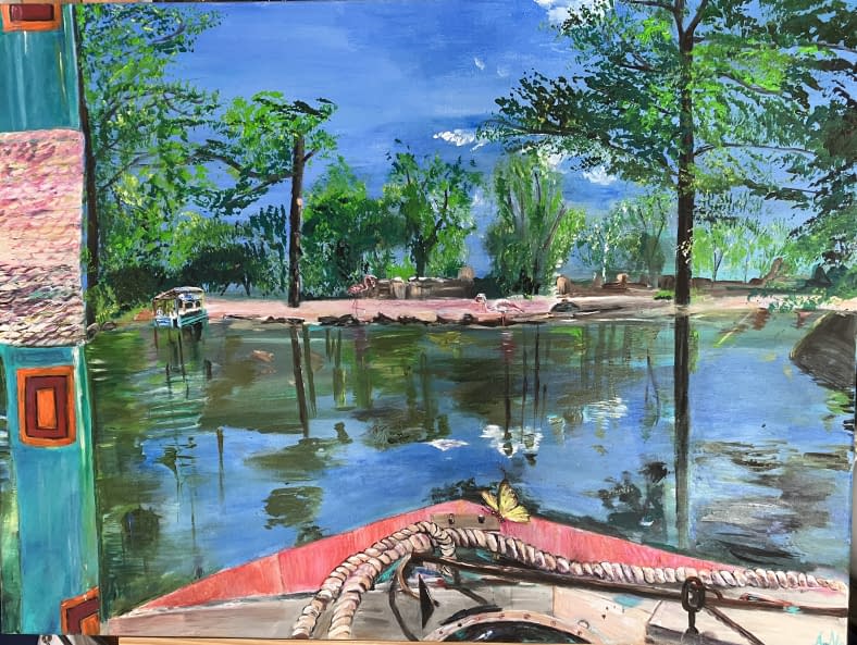Foto 1 des Kunstwerks "Originalgemälde von Annette Matzelle (AM) mit dem Titel:“excursion by boat“" von Annette Irma Matzelle (AM) auf art24