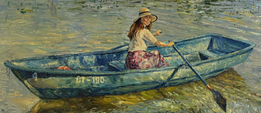 Image 1 of the artwork "Lady on a boat" by Anton Kolokolov on art24