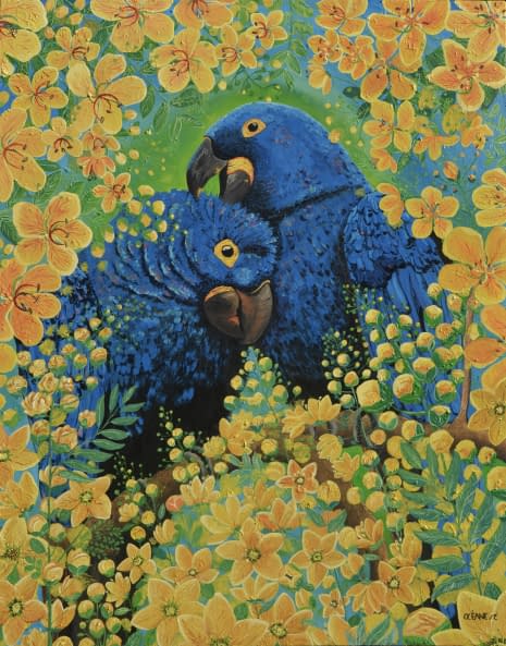 Photo 1 de l'œuvre ""The Trees Bloom in the Blues of the Hyacinth Macaws" - Océane Fehr Art" par Océane Fehr Art sur art24