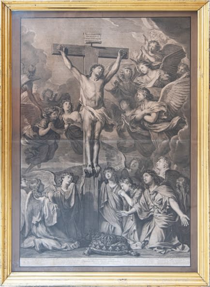 Image 1 of the artwork "Christianissimo Regi Dignum Mundo, Angelis et Hominibus Christi patientis Spectaculum (Christus am Kreuz von Engeln angebetet)" by Charles Le Brun on art24