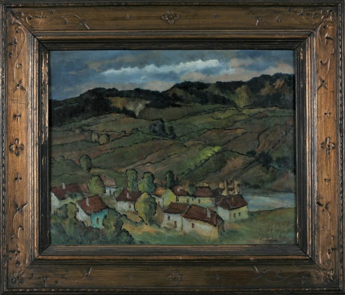 Foto 1 des Kunstwerks "Kleines Dorf mit Gasthaus am Fluss" von František Sembdner auf art24