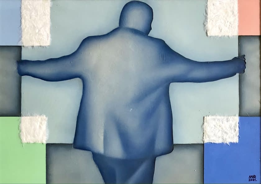 Foto 1 des Kunstwerks "Képet vivő figura/ Eine Figur, die ein Bild trägt" von László Varga-Amár auf art24