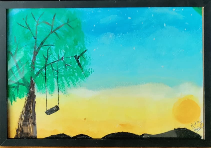 Photo 1 de l'œuvre "Sun set view from to hill_Acrylic paints" par Tarun Chavva sur art24