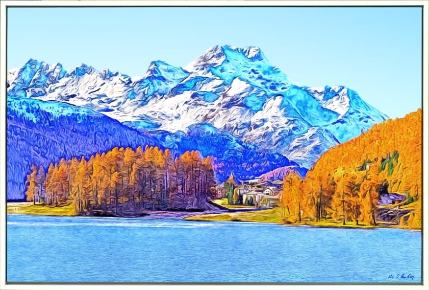 Foto 1 des Kunstwerks "Engadin: Silvaplana mit Piz da la Margna" von Joe Amberg auf art24