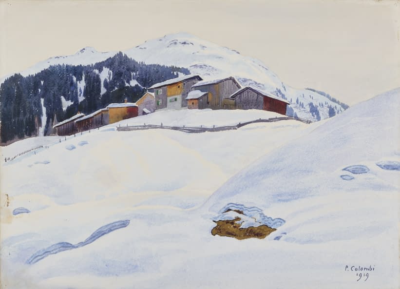 Image 1 of the artwork "Winterliches Bergdorf" by Plinio Colombi on art24