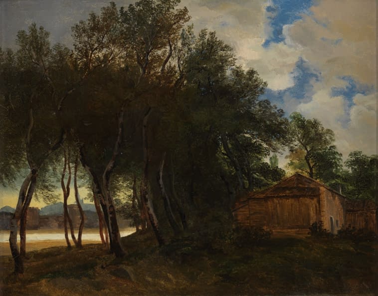 Foto 1 des Kunstwerks "Idyllische Uferpartie an der Rhône vor Avignon" von Alexandre Calame auf art24