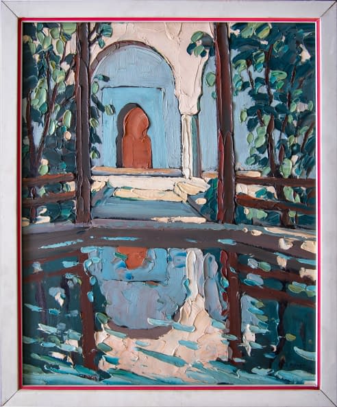 Image 1 of the artwork "Marrakech. Bassin au Dar Said  (dt.: Becken vom Dar Si Said Museum)" by Ch. A. Mangin on art24