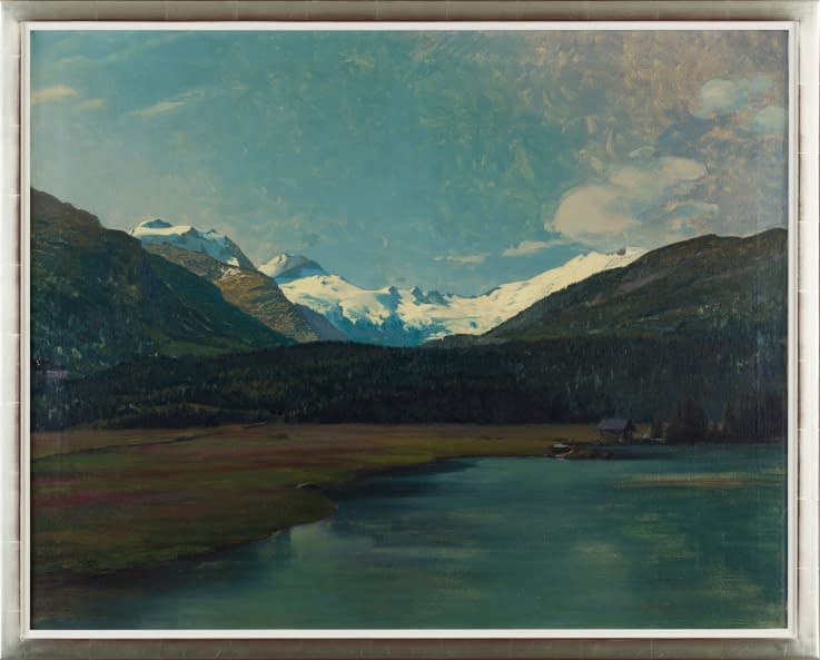 Image 1 of the artwork "Blick ins Fextal von Sils-Baseglia aus mit Silsersee" by Emil Schulze on art24