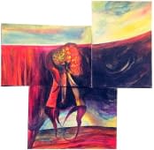 "The elephant standing on red silk ribbons" de Artem Zaretskov sur art24