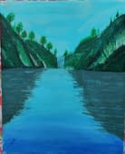 "Nature with waterfalls_Acrylic paints" von Tarun Chavva auf art24
