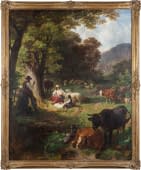 "Idyll - Familienglück bei der Mittagsruhe mit Kühen und Schafen" by Johann Friedrich Voltz on art24