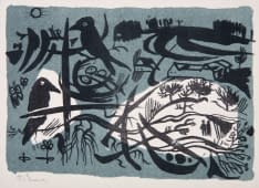 "Landschaftskomposition mit Vögeln und Dorf" von František Emler auf art24