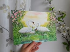 "Swan family in a garden" by Yasmin C. on art24