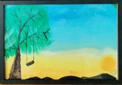 "Sun set view from to hill_Acrylic paints" von Tarun Chavva auf art24