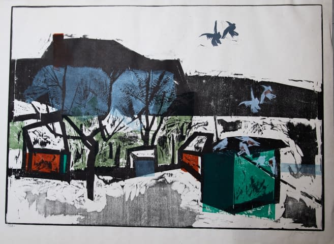 Foto 1 des Kunstwerks "Winterlandschaft mit Dorf und Vögeln (19/28)" von Jaroslav Chudomel auf art24