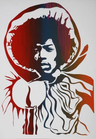 Image 1 of the artwork "Jimi Hendrix burning of the midnight lamp" by Hans Binz on art24