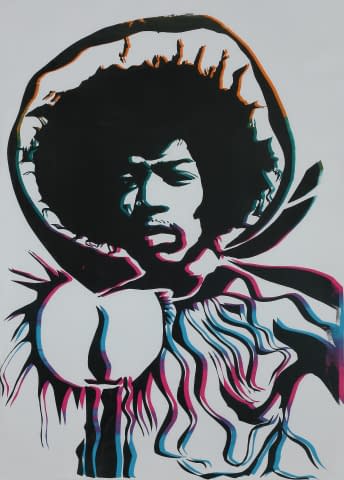 Image 1 de l'œuvre "Jimi Hendrix burning of the midnight lamp" par Hans Binz sur art24