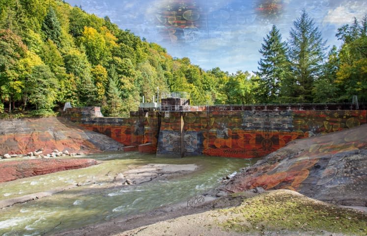 Image 1 of the artwork "L’arboretum le barrage de la SEFA et une peinture de Minò...( Das Arboretum der SEFA-Damm und ein Gemälde von Minò...)" by José Gaggio on art24