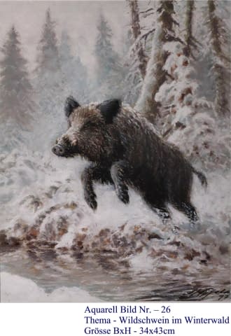 Bild 1 des Kunstwerks "26. Wildschwein im Winterwald" von Hans Jakob auf art24