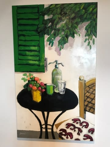 Bild 1 des Kunstwerks "Stillleben mit schwarzem Gartentisch" von Margot Ressel auf art24