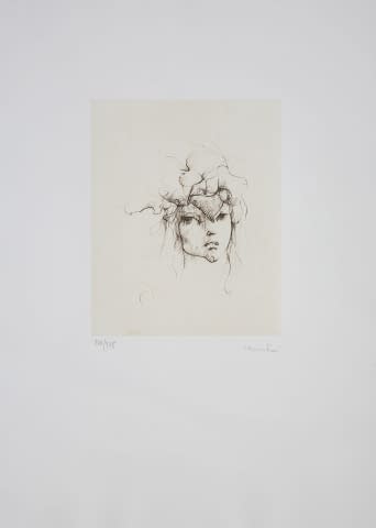 Image 1 of the artwork "Androgyner Kopf mit Blättern 218/275" by Leonor Fini on art24