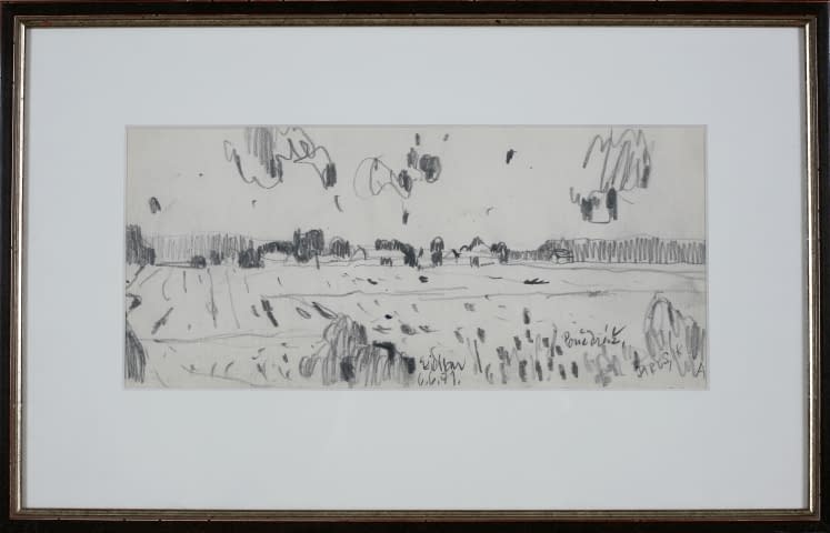 Foto 1 des Kunstwerks "Landschaftszeichenskizze Ponědráž Hrusik (dt. verschneites Hrusice)" von Josef Kilián auf art24
