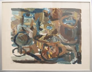 "Stillleben in grau, blau und braun" von Ernst Schurtenberger (ESCH) auf art24