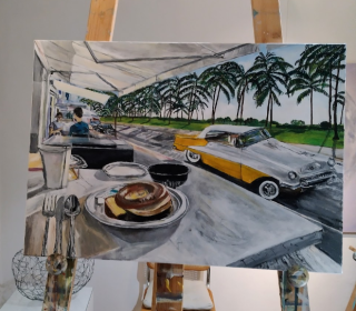 "Gemälde von Annette Matzelle (AM): Ocean Drive in Miami Beach/ Florida" von Annette Irma Matzelle (AM) auf art24