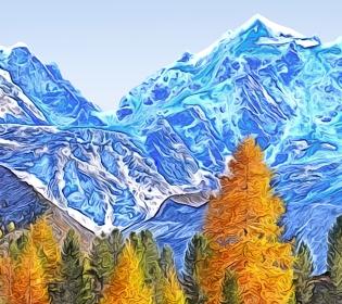 "Engadin, Val Roseg: Piz Bernina und Piz Roseg" von Joe Amberg auf art24